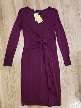 Luisa Spagnoli Burgundy Long-Sleeve Knot Front Dress